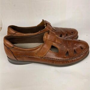 SAS Womens Mary Janes Shoes Brown  Hook & Loop Cutout Round Toe size 9